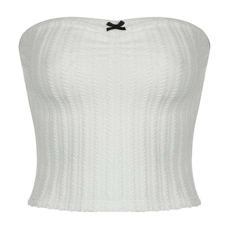 Textured bowknot ruched bowknot tube crop top