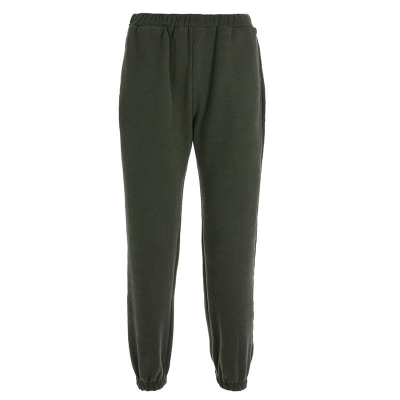 Thick solid ribbed pocket medium rise jogger sweat pants