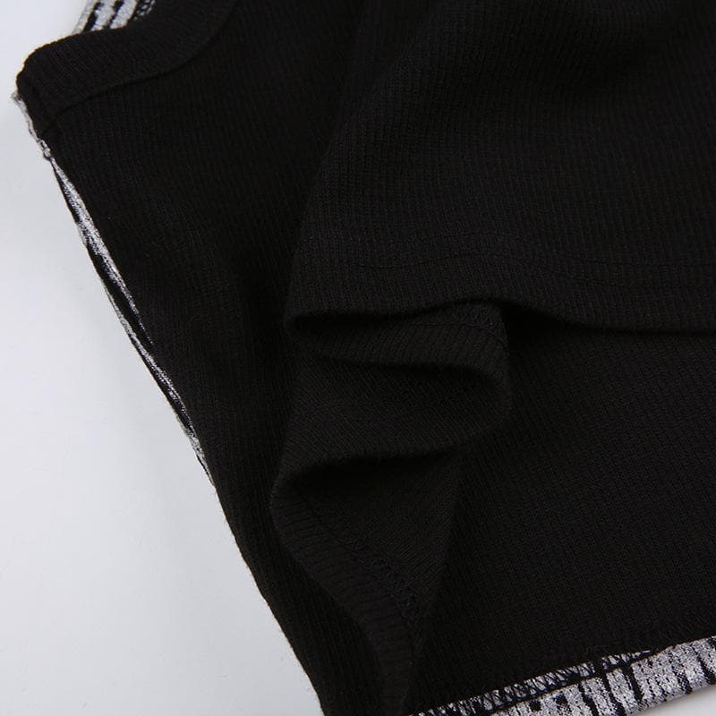 Textured contrast sleeveless crewneck patchwork crop top