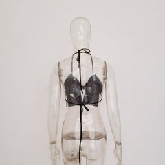 Double layered halter self tie backless bowknot solid cami top