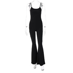 U neck solid backless cami jumpsuit