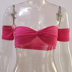 Off shoulder solid knotted tube top