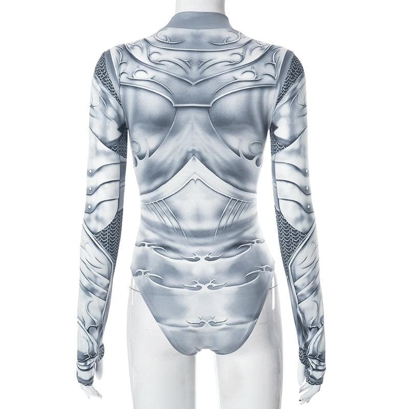 Abstract long sleeve contrast gloves high neck bodysuit