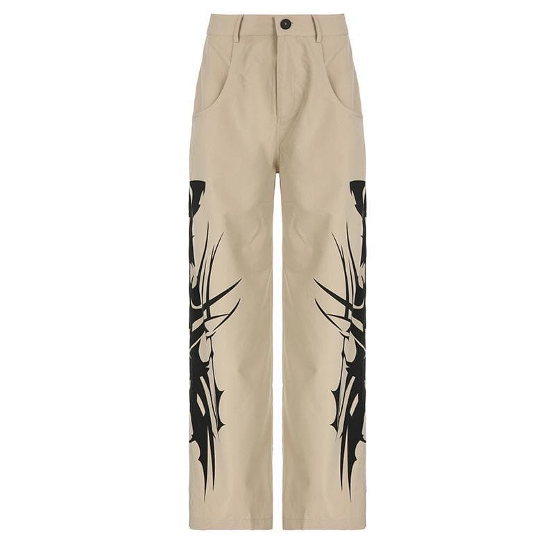 Abstract high rise button pocket contrast straight leg pant