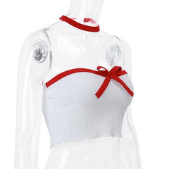 Bowknot backless contrast ribbed ruffle tube top