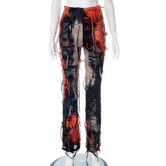 Tie dye textured tassels contrast high rise pant