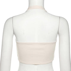Sleeveless halter solid ribbed bowknot backless ruched crop top