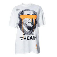 Short sleeve abstract contrast crewneck top