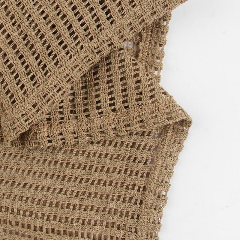 Crochet see through cowl neck long sleeve hollow out mini dress