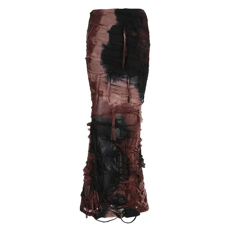 Textured tie dye contrast zip-up low rise maxi skirt set