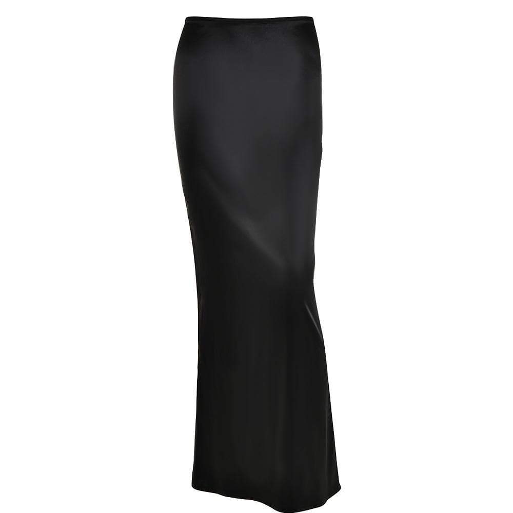 Satin zip-up solid low rise maxi skirt