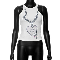 Ribbed crewneck heart pattern sleeveless tank top