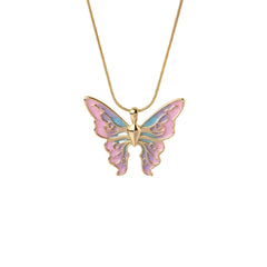 Butterfly pendant multicolor chain necklace