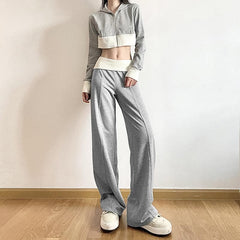 Contrast knitted patchwork low rise pant
