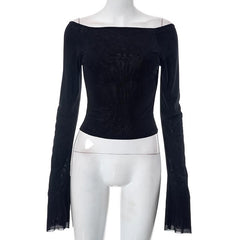 Backless solid off shoulder long sleeve top