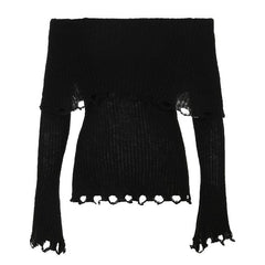 Crochet long sleeve hollow out off shoulder solid cut out top