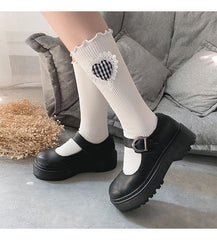 Ruffle heart applique long socks