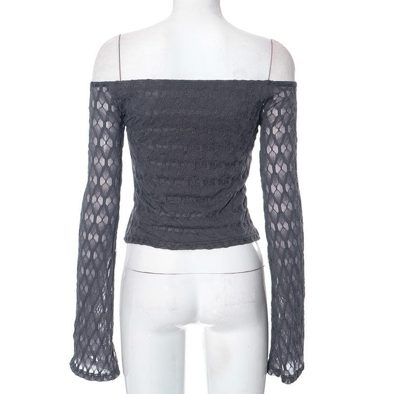 Textured solid off shoulder long sleeve top