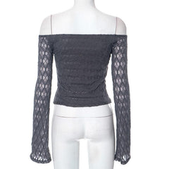 Textured solid off shoulder long sleeve top