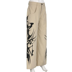 Abstract high rise button pocket contrast straight leg pant