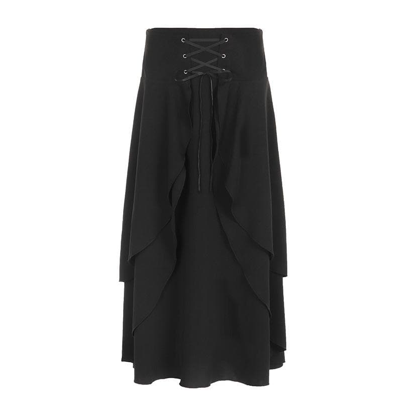 Solid lace up patchwork zip-up low rise maxi skirt