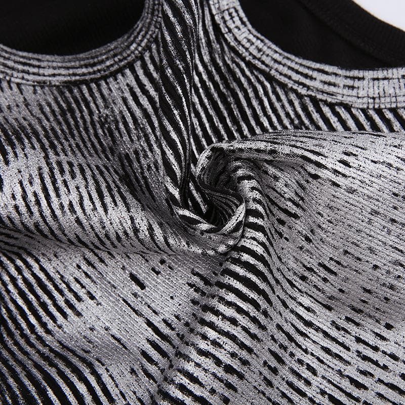 Textured contrast sleeveless crewneck patchwork crop top