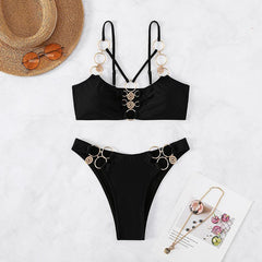 Metal chain O ring hollow out bikini swimwear