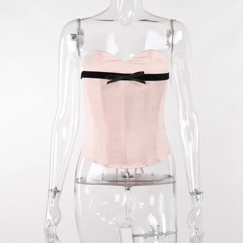 Contrast bowknot sweetheart neck lace up corset top
