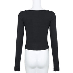 Contrast patchwork long sleeve round neck top