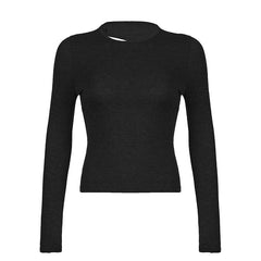 Solid long sleeve backless crewneck top
