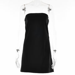 Satin hollow out backless A line solid tube mini dress