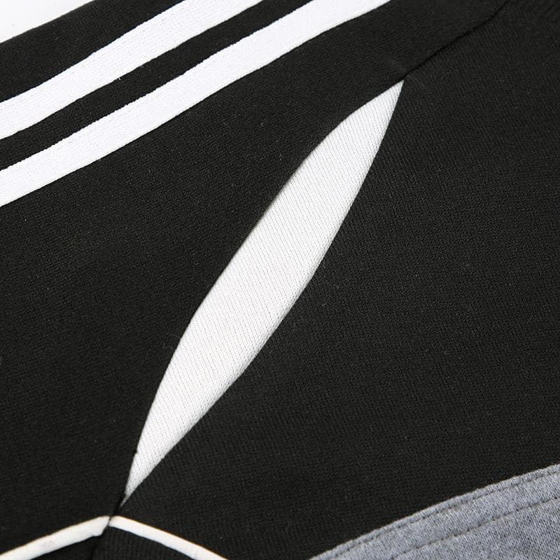 Patchwork long sleeve contrast round neck top