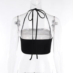 Pleated contrast patchwork halter backless crop top