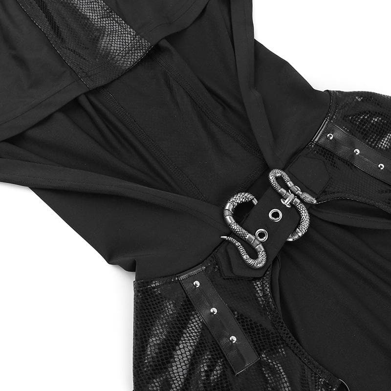 Patchwork metal chain buckle hoodie long sleeve crop top