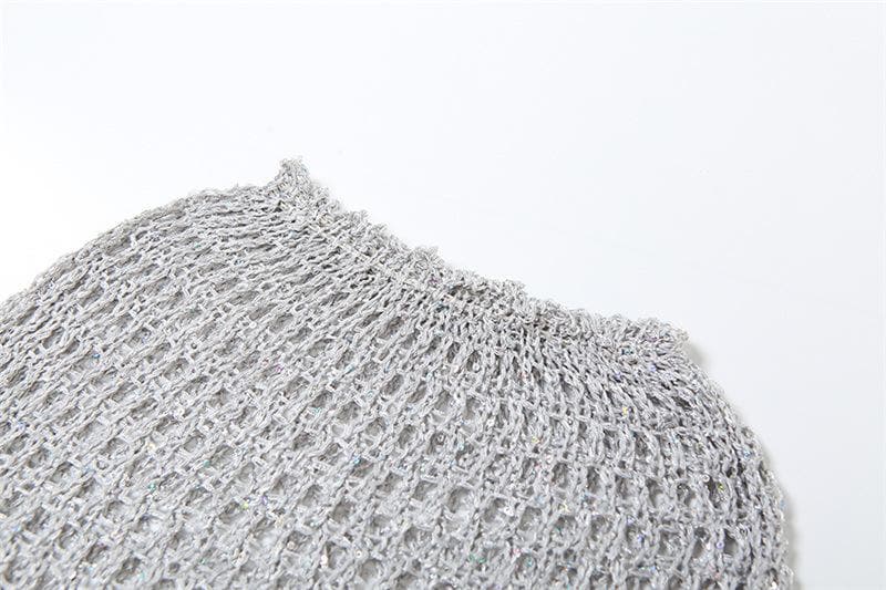 Crochet hoodie sleeveless backless hollow out irregular mini skirt set
