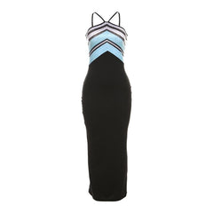 Contrast print sleeveless backless maxi dress