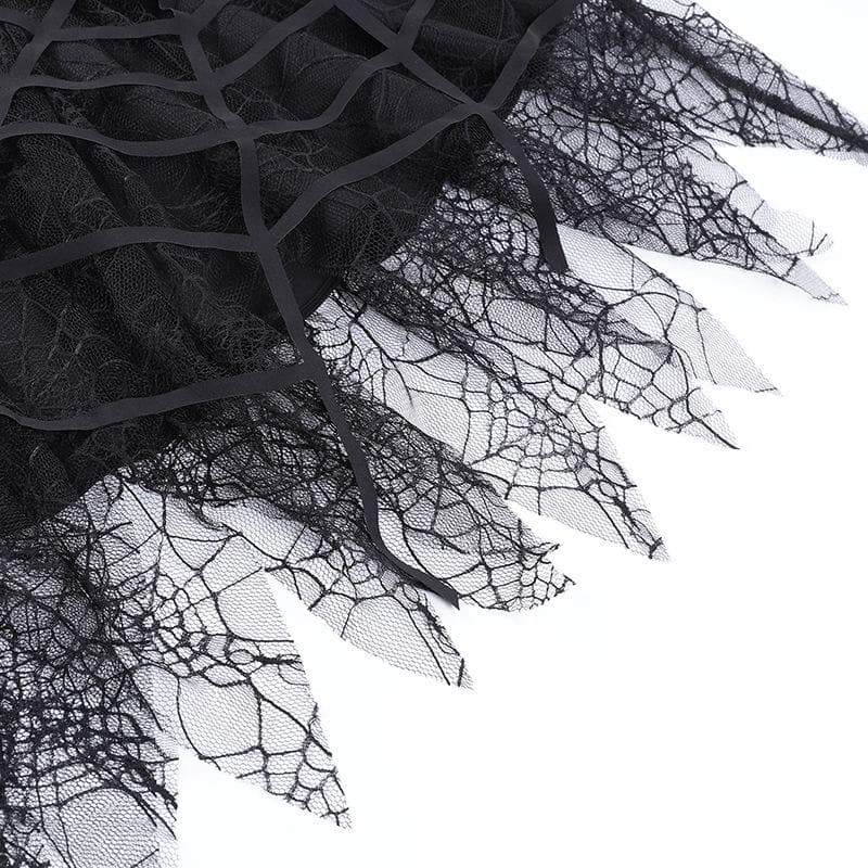 Solid irregular mesh spider web pattern mini skirt