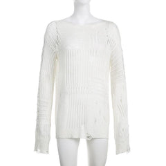 Crochet long sleeve solid hollow out cut out top