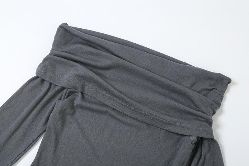 Off shoulder long sleeve irregular ruched solid top
