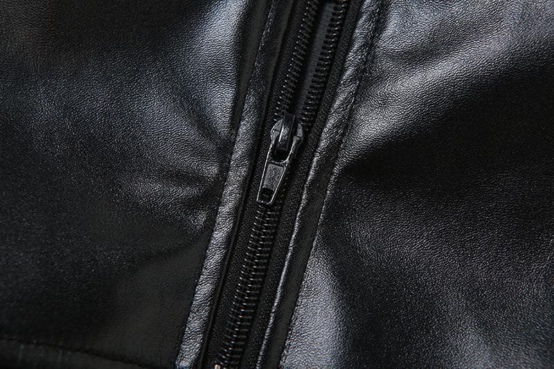 Solid PU leather zip-up v neck backless bustier tube crop top
