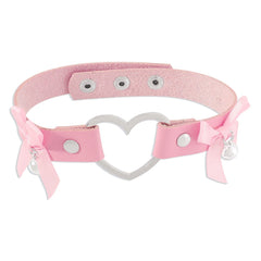 Bowknot bell heart ring button PU choker necklace