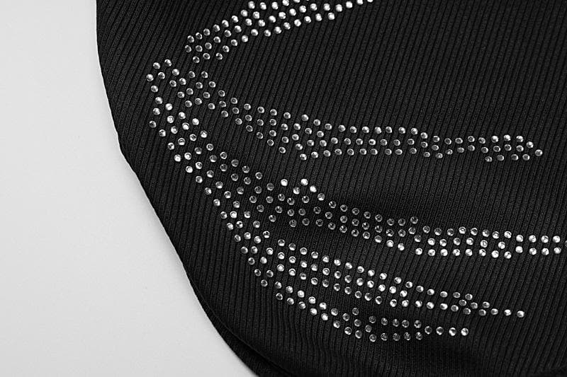Palm pattern beaded ribbed sleeveless round neck crop top