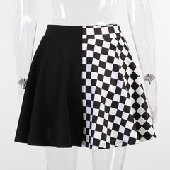 Plaid patchwork contrast ruched A line mini skirt