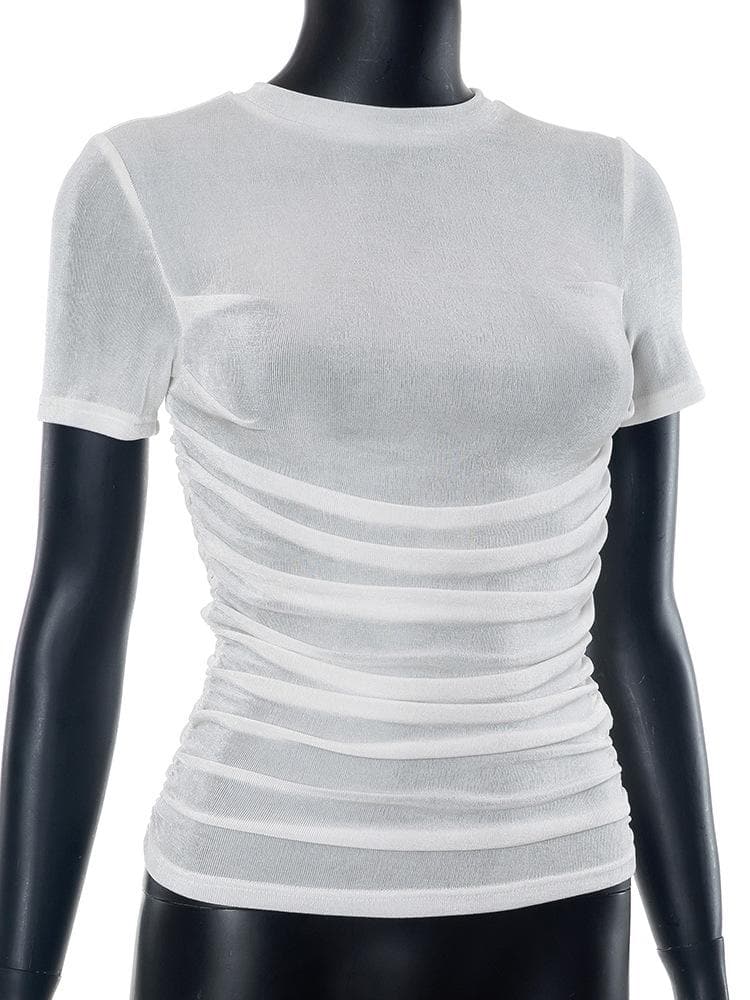 Solid short sleeve crewneck ruched top