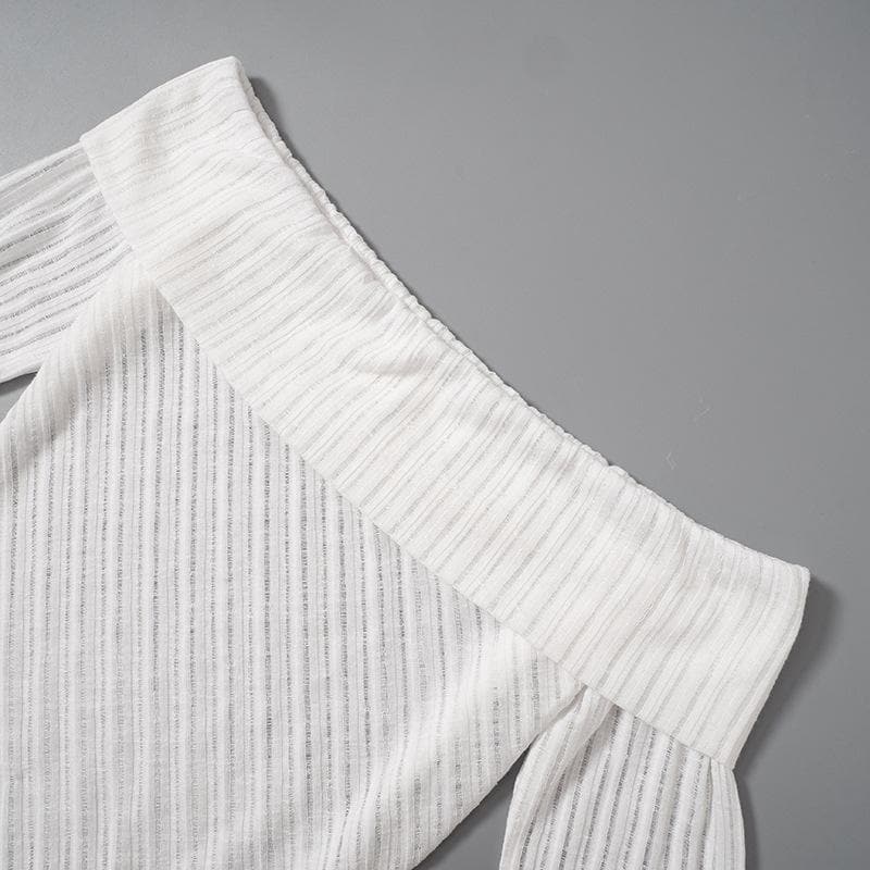 Off shoulder long sleeve textured irregular solid top