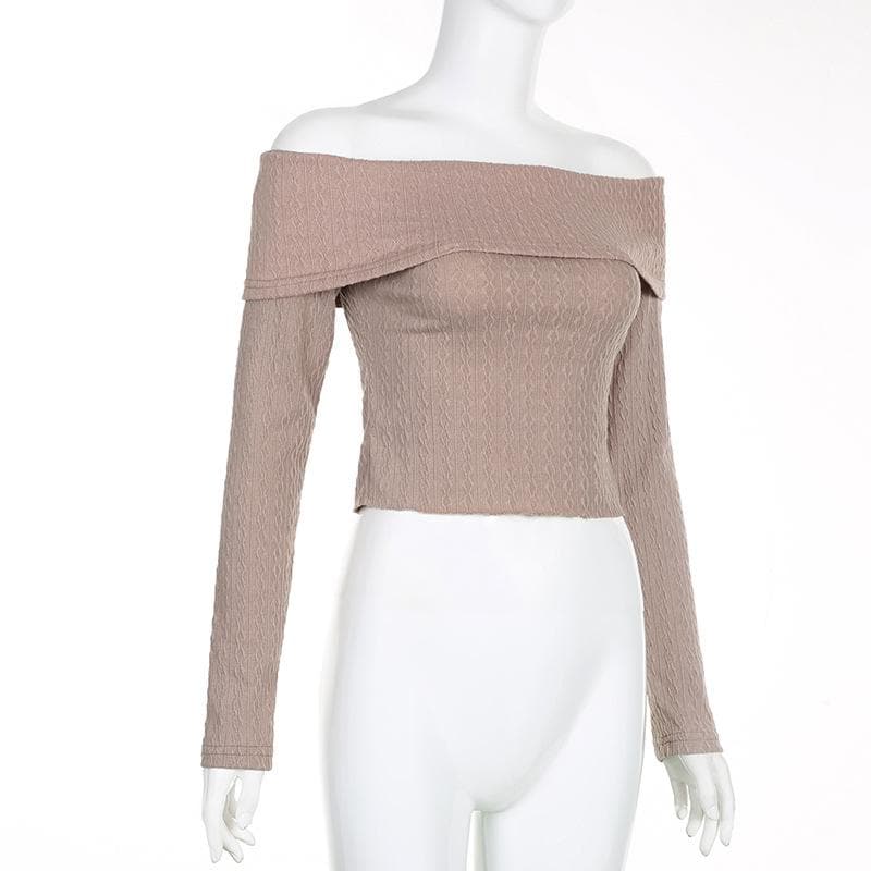 Textured off shoulder long sleeve solid top