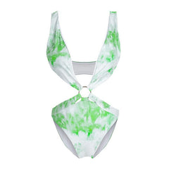 V neck hollow out tie dyed swimwear bikini