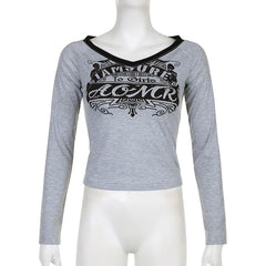 Contrast print v neck long sleeve top