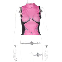 Contrast sleeveless high neck body pattern crop top