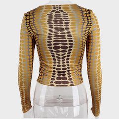 Contrast polka dot round neck long sleeve top